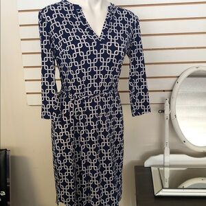JM Collection Navy and White Chain Print Dress